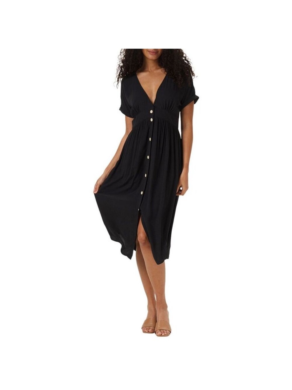 The Normal Brand Black Midi Button-Front Dress